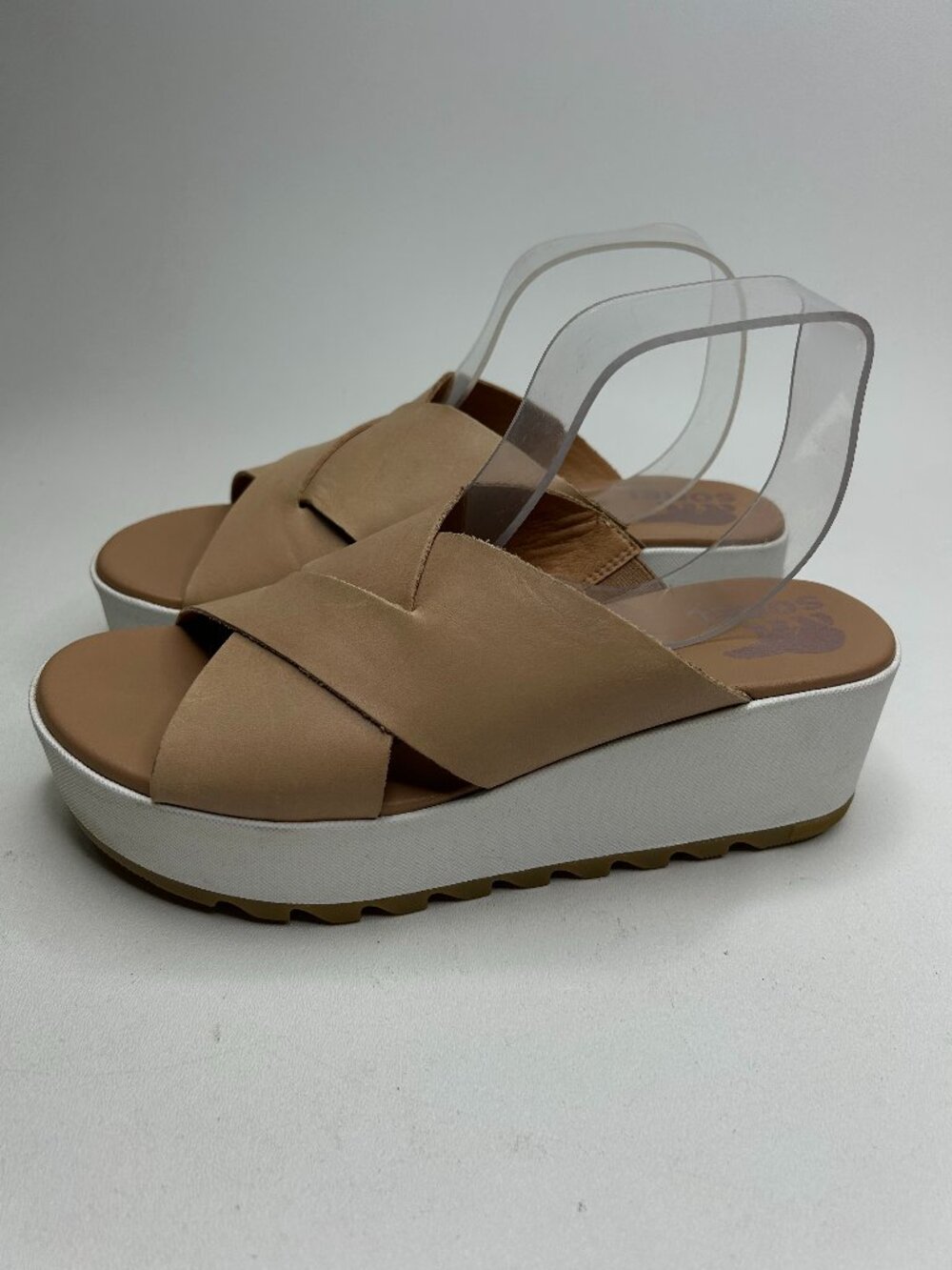 Size 8.5 - SOREL Cameron Flatform Mule Sandals Honest Beige EUC